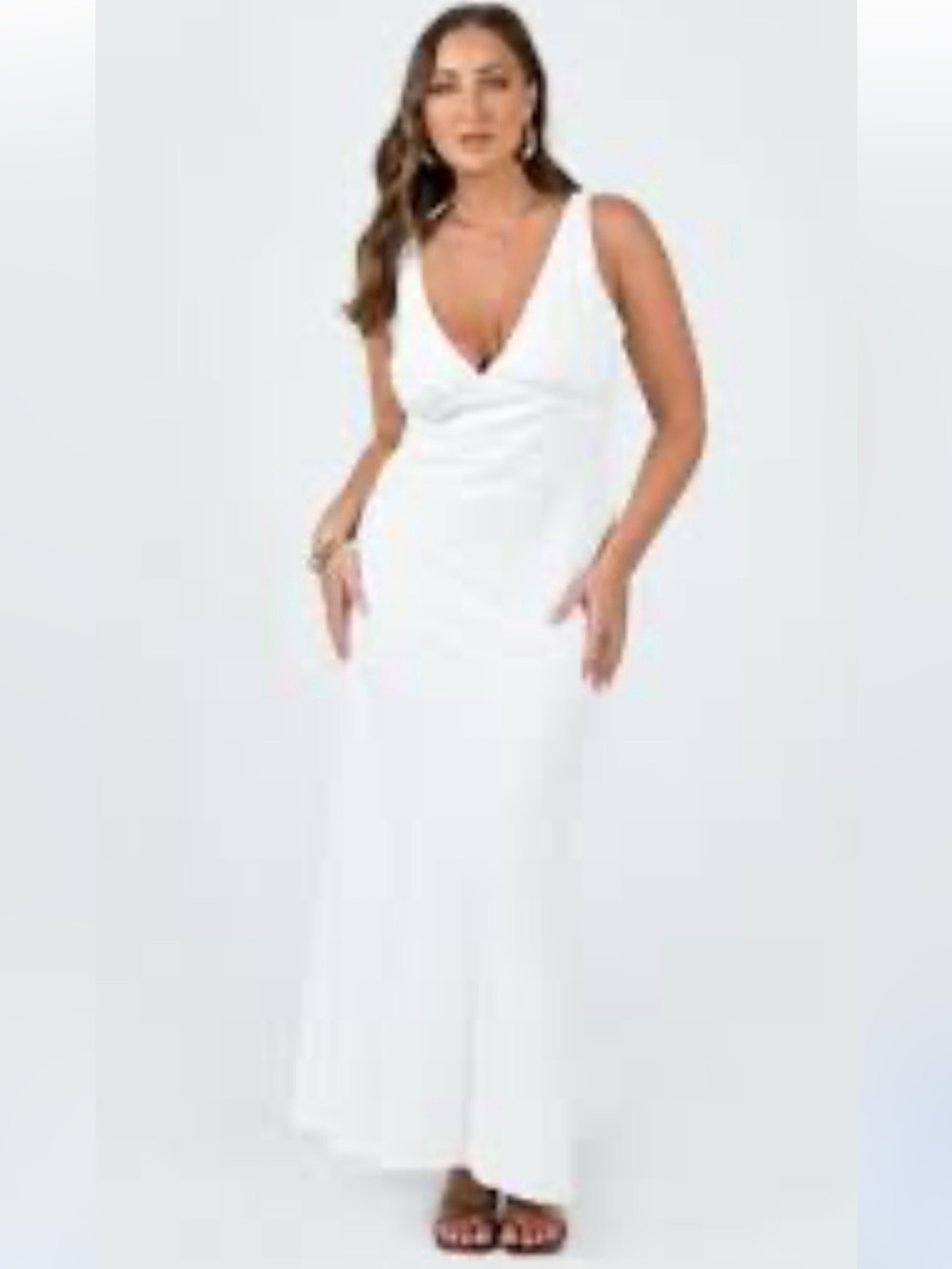 Princess Polly White V-Neck Nellie Satin-Like Maxi Dress in Size 4.